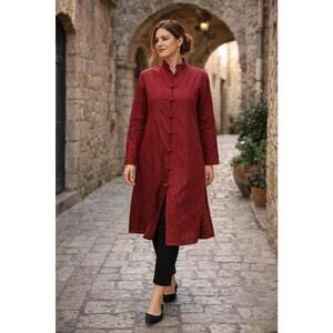 Creative Handicrafts Chinese Jacket Floral Accent‎ Button Up Red Coat Small